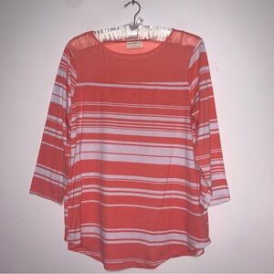 Bobbie Brooks Coral and White Striped Long Sleeve Top Large